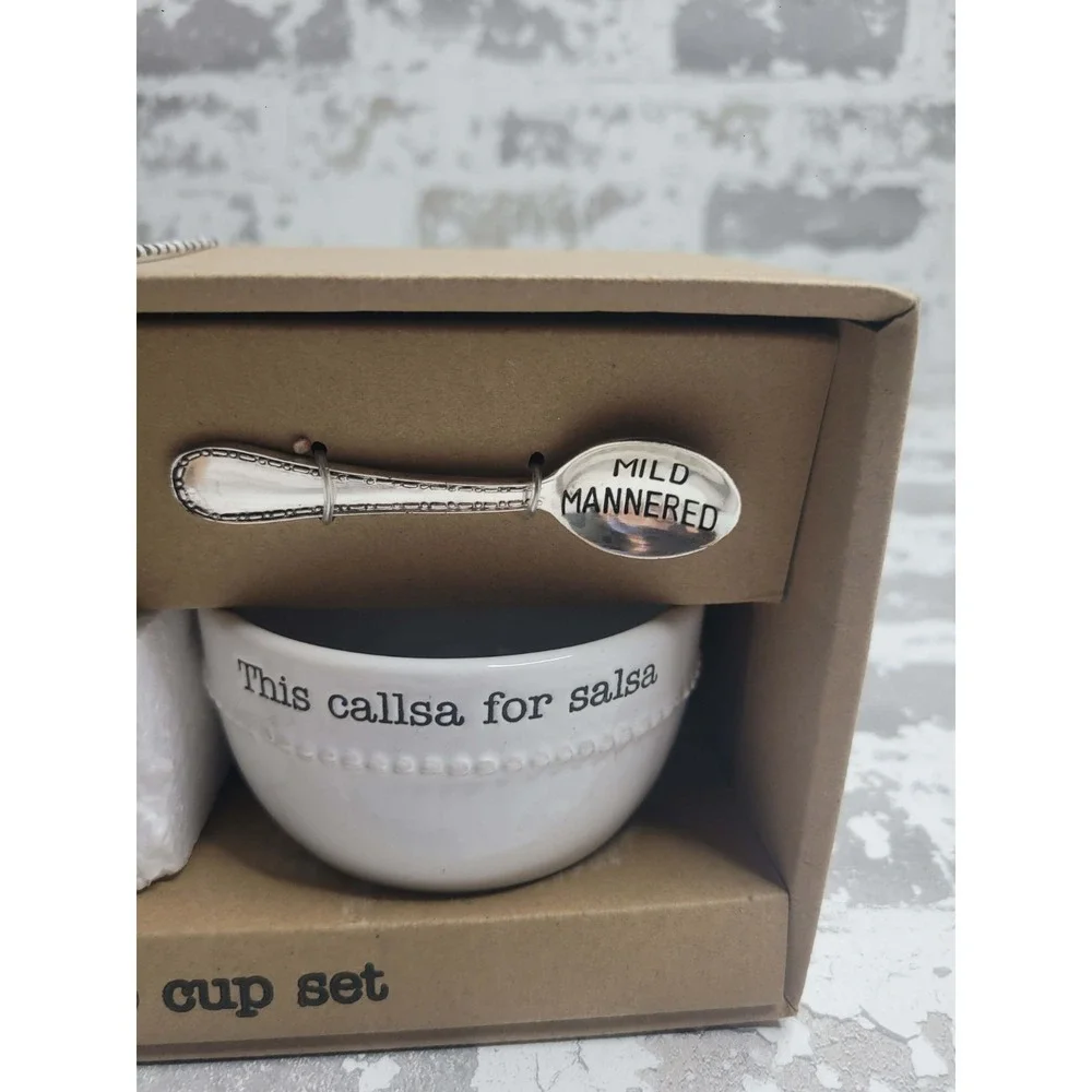 Mud Pie Fiesta Dip Cup Set with Spoons Salsa‎ Bowls NEW IN BOX NIB